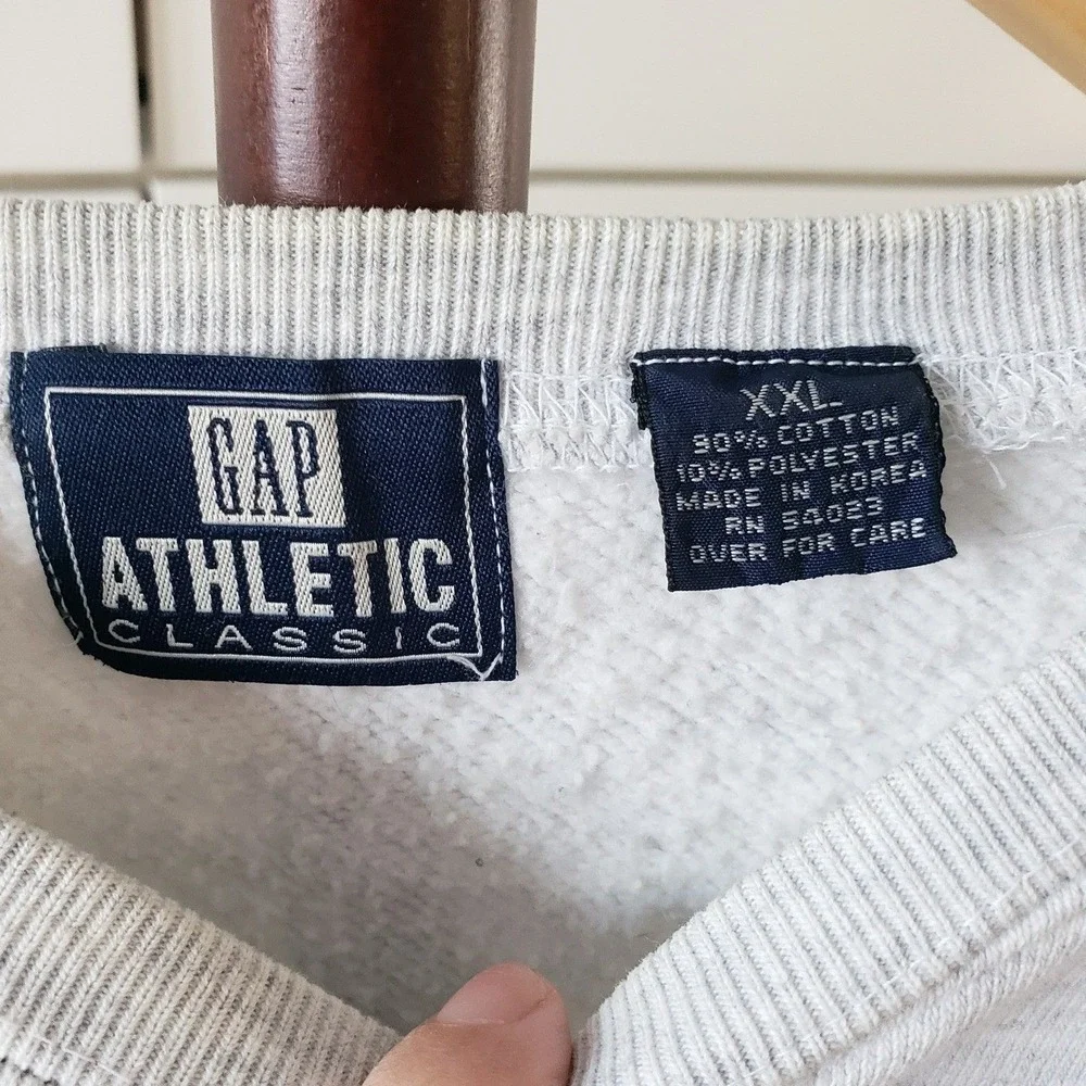 Vintage GAP Sweater Mens XXL Gray Athletic Classic Crewneck Spell Out Logo Korea